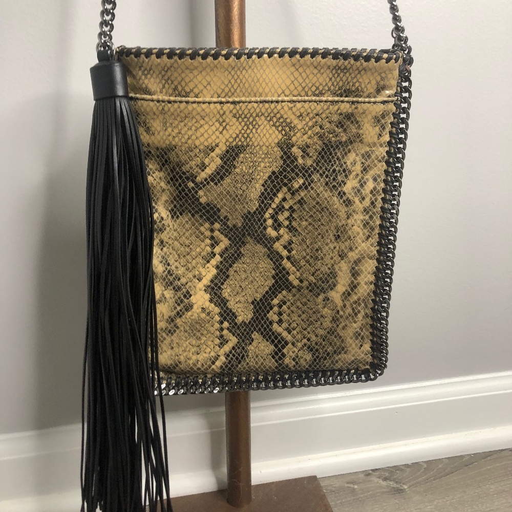 Stella McCartney Embossed Snake Print Flat Crossbody Bag w Tassel Italy - Picture 3 of 9